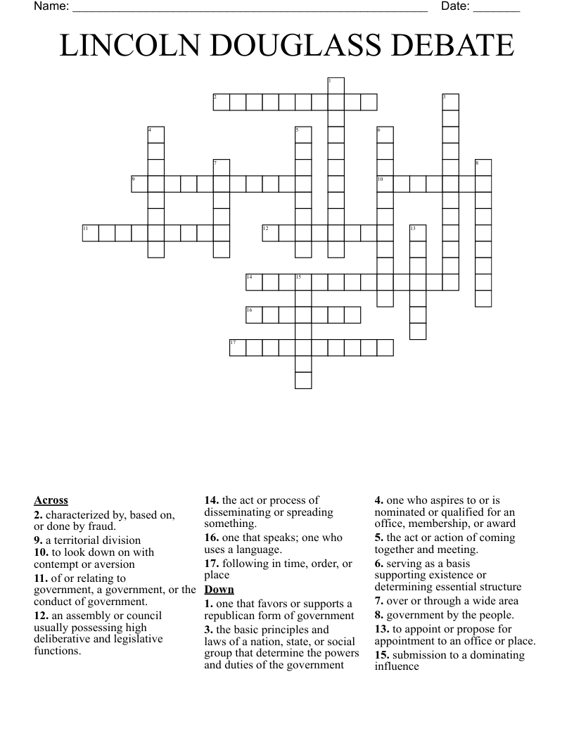 LINCOLN DOUGLASS DEBATE Crossword