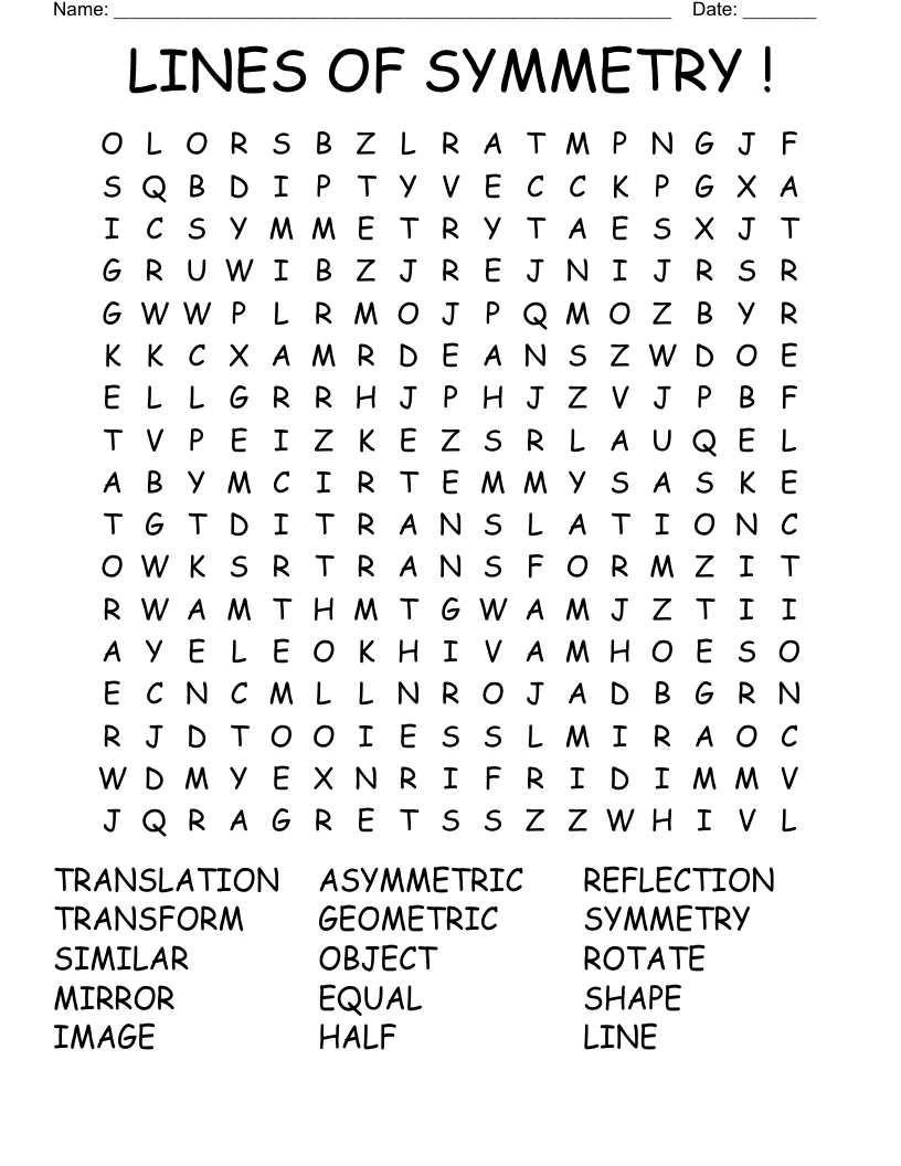 LINES OF SYMMETRY ! Word Search