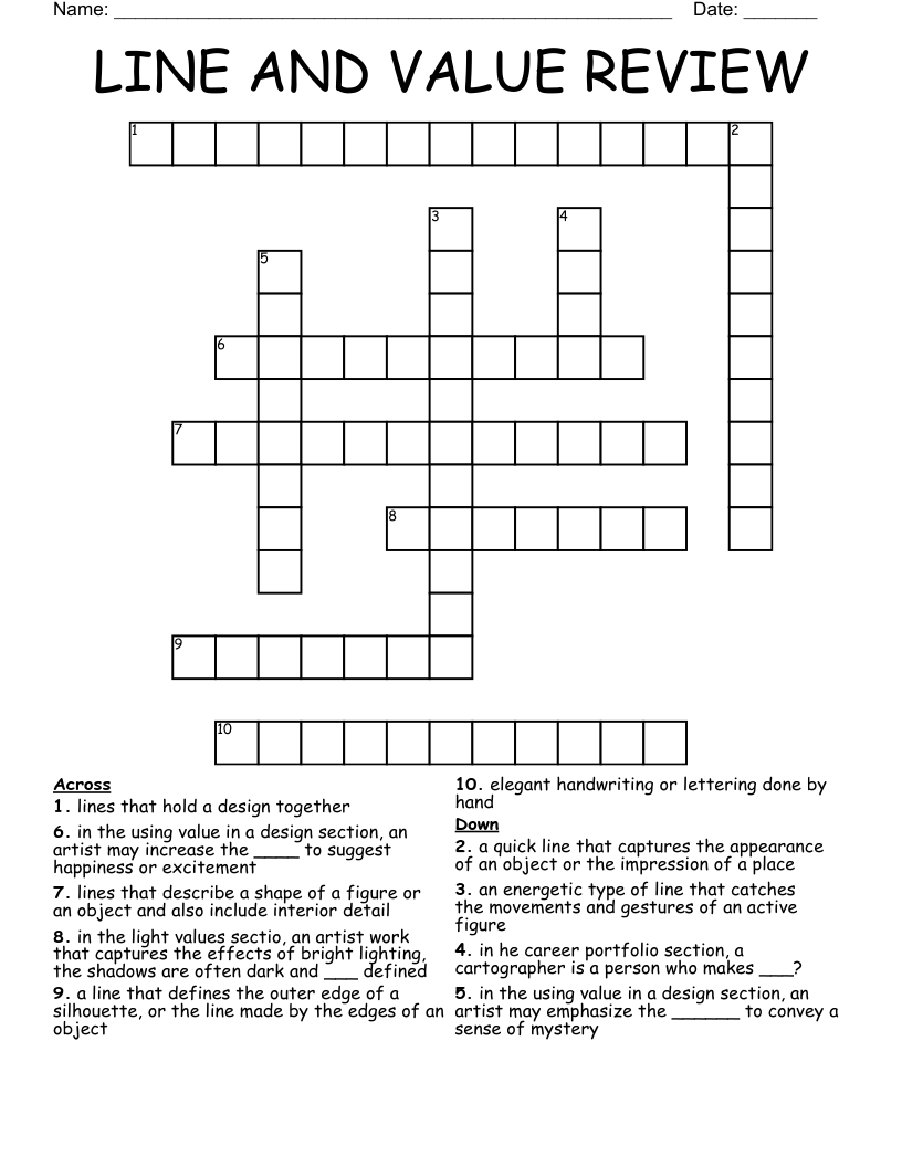 LINE AND VALUE REVIEW Crossword