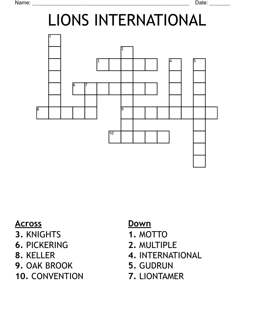 LIONS INTERNATIONAL Crossword