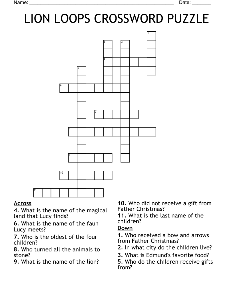 LION LOOPS CROSSWORD PUZZLE