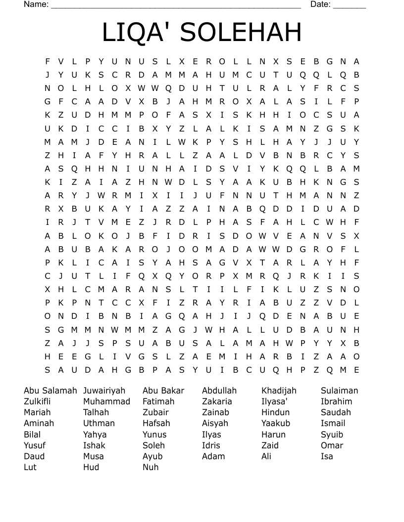 LIQA' SOLEHAH Word Search