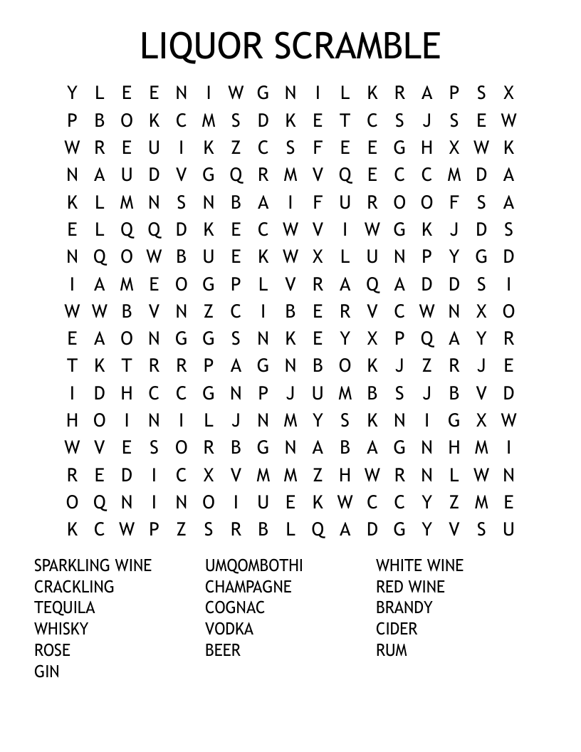 LIQUOR SCRAMBLE Word Search