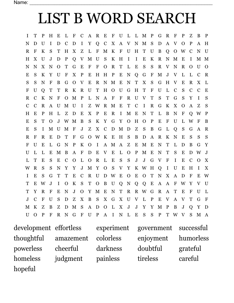 LIST B WORD SEARCH