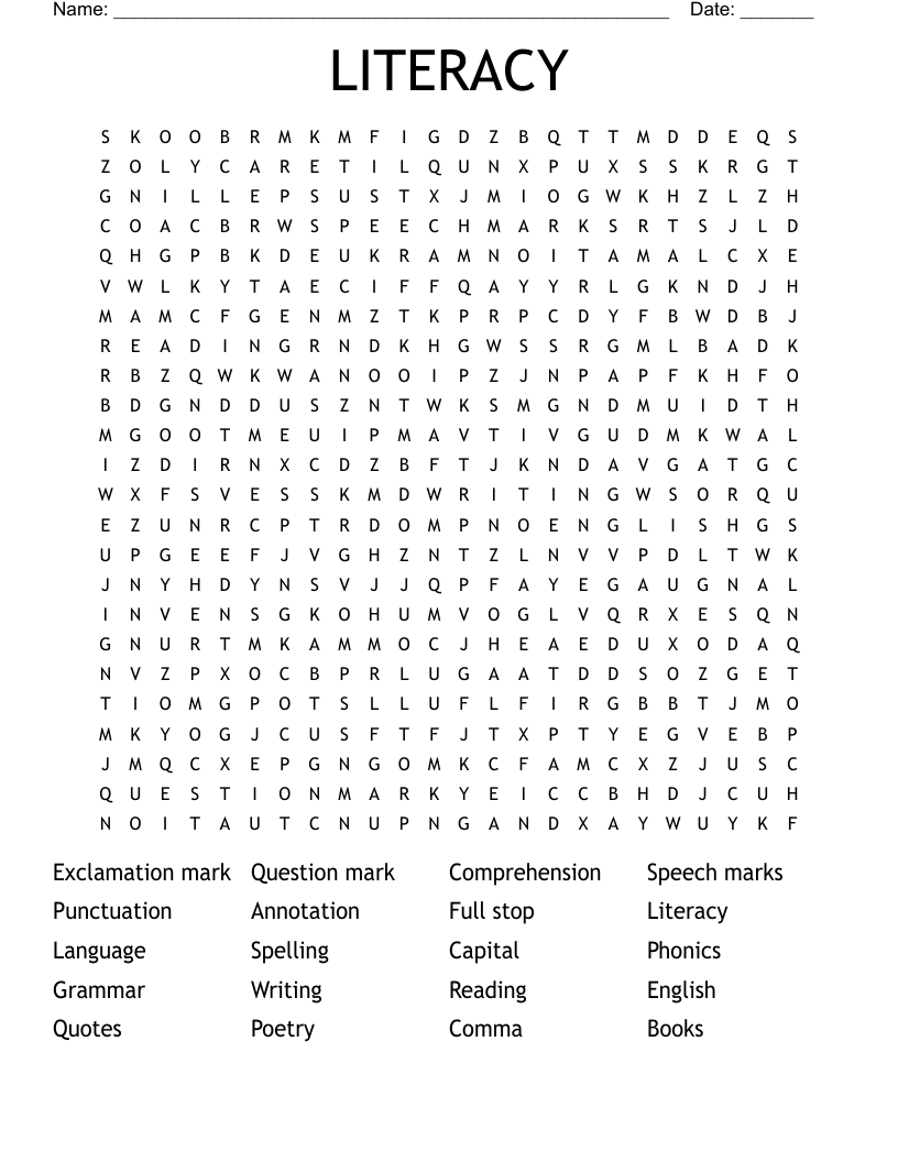 LITERACY Word Search