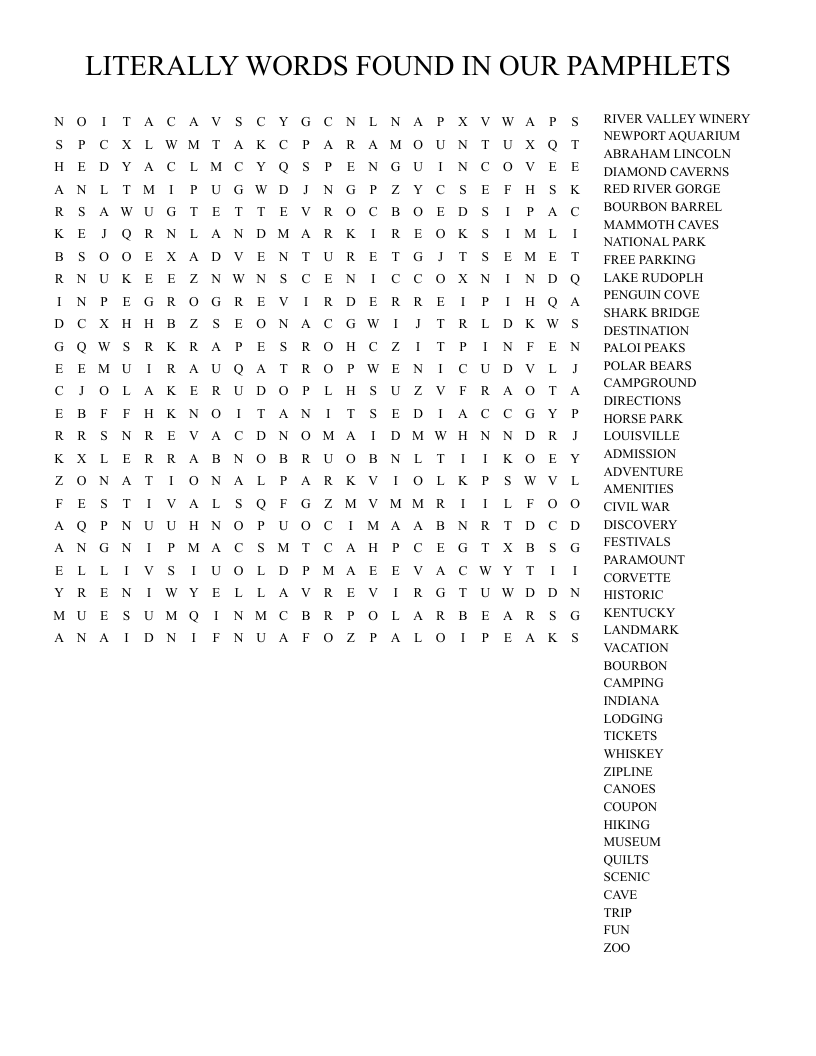 LITERALLY WORDS FOUND IN OUR PAMPHLETS Word Search