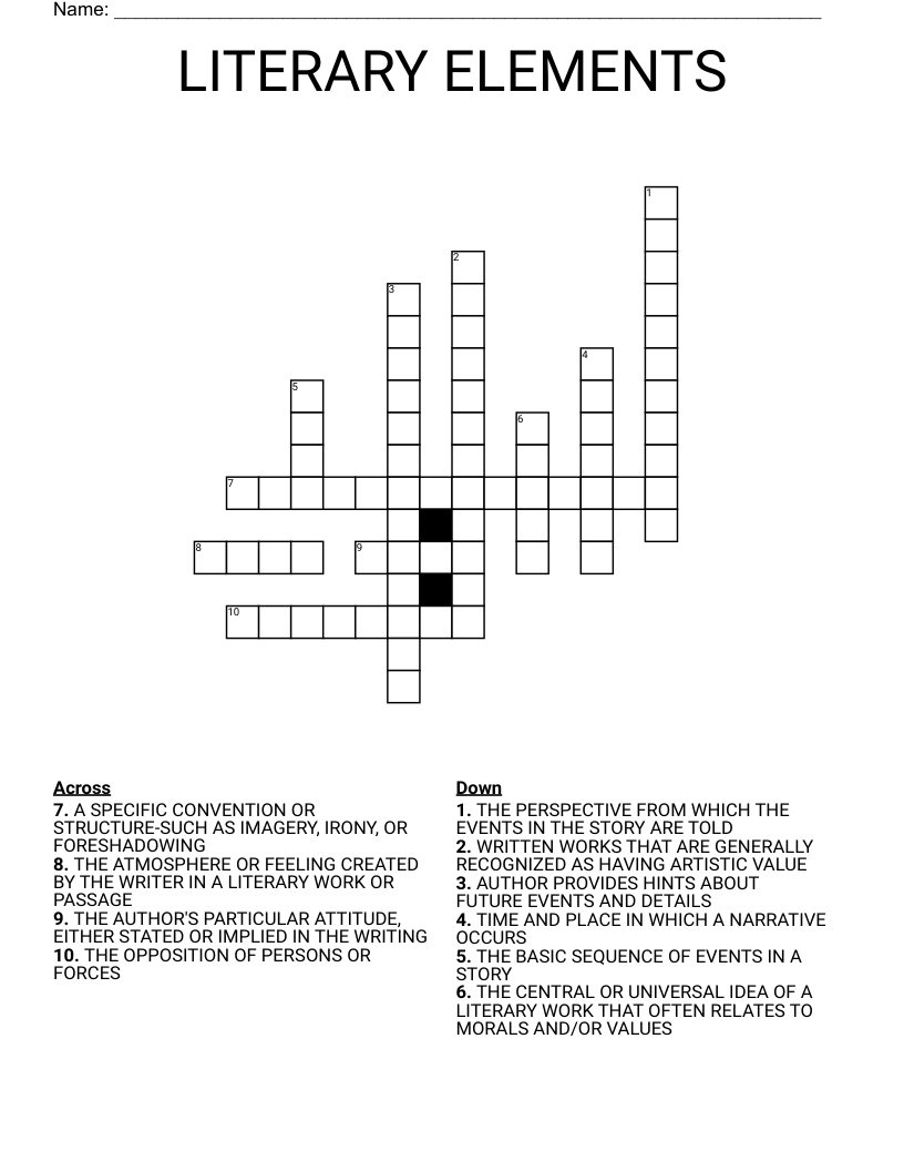 LITERARY ELEMENTS Crossword