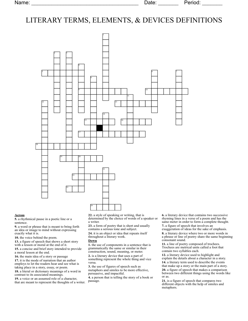 LITERARY TERMS, ELEMENTS, & DEVICES DEFINITIONS Crossword