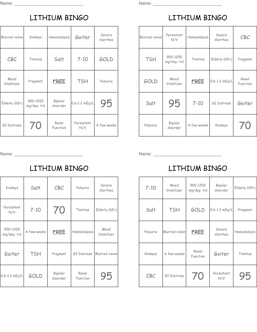 LITHIUM BINGO