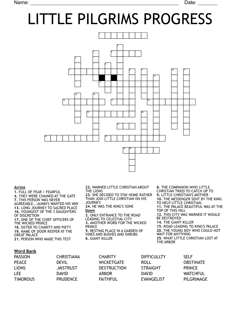 LITTLE PILGRIMS PROGRESS Crossword
