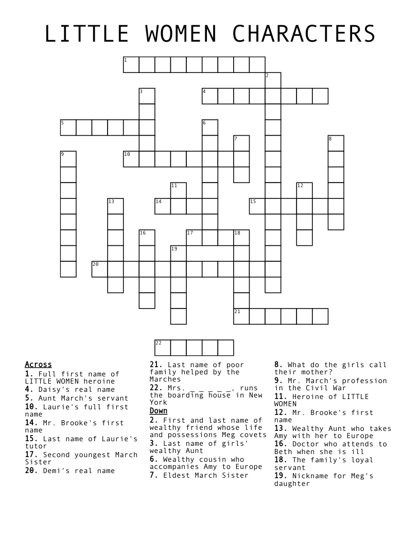 LITTLE WOMEN CHARACTERS Crossword