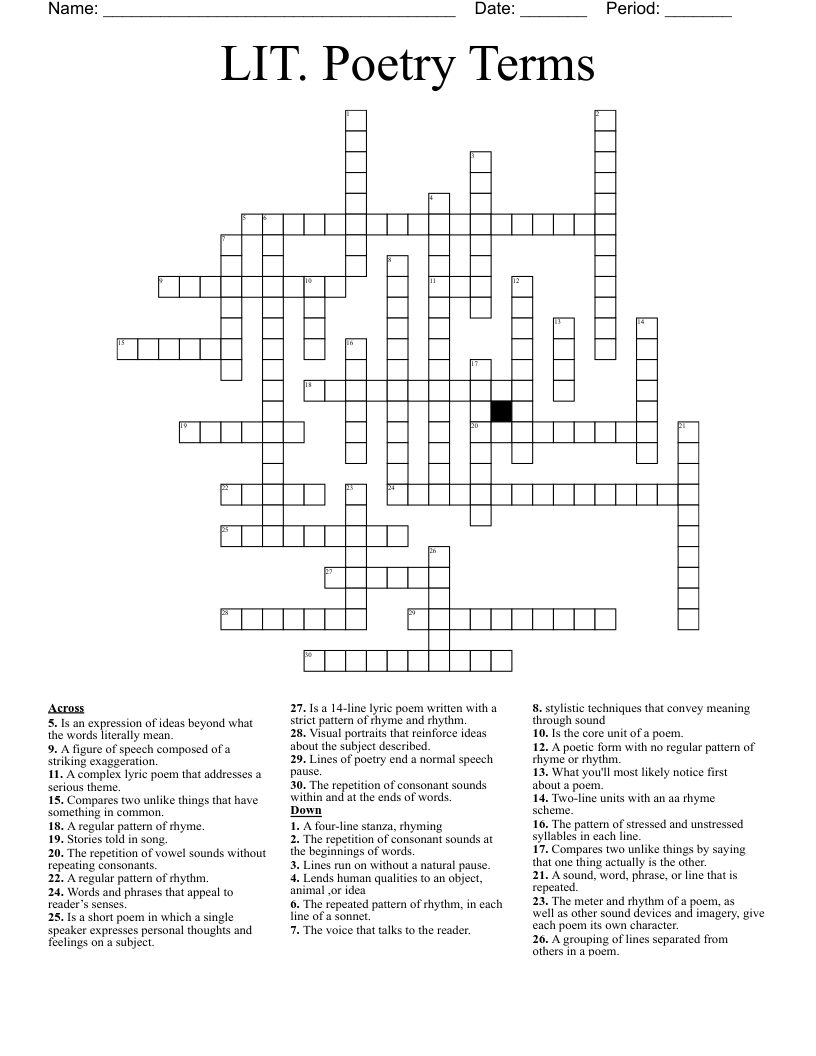 LIT. Poetry Terms Crossword