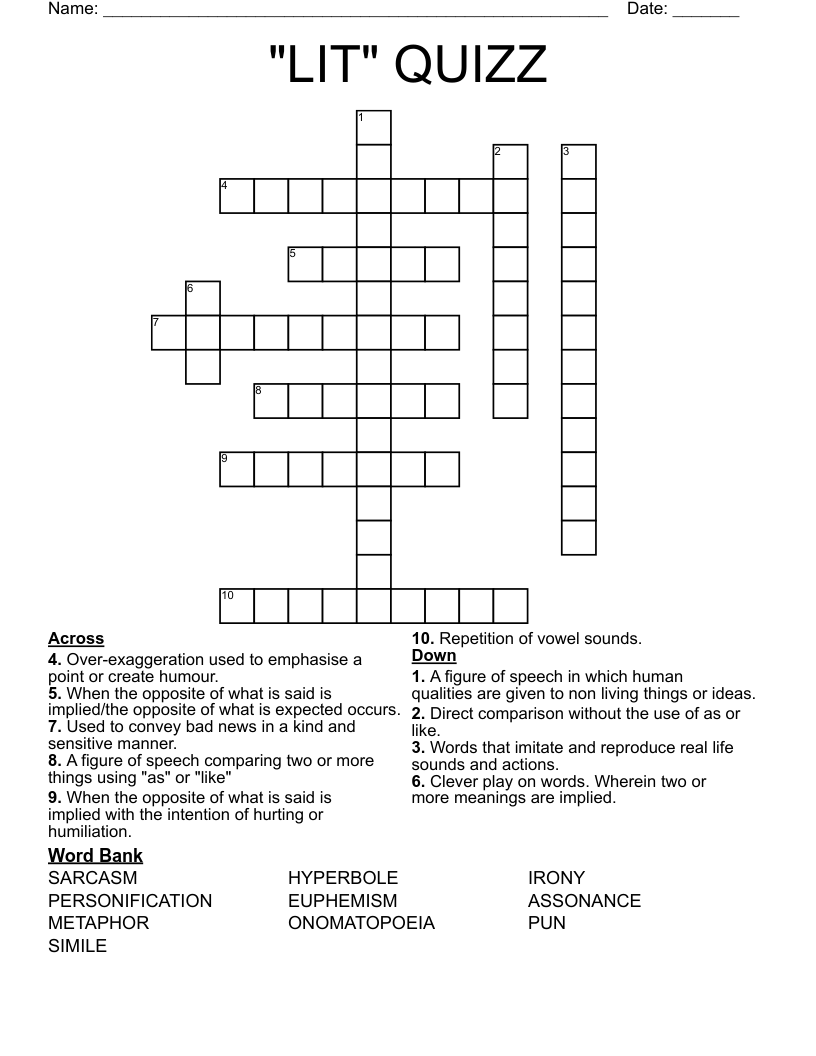 "LIT" QUIZZ  Crossword