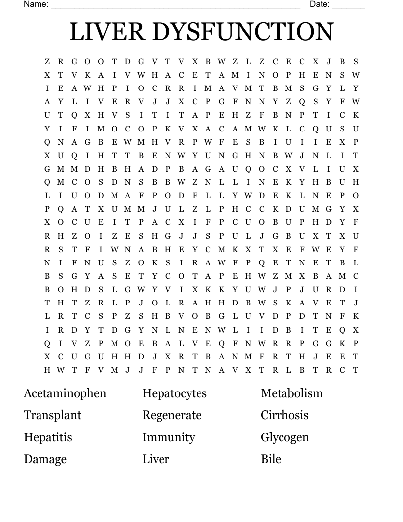 LIVER DYSFUNCTION Word Search