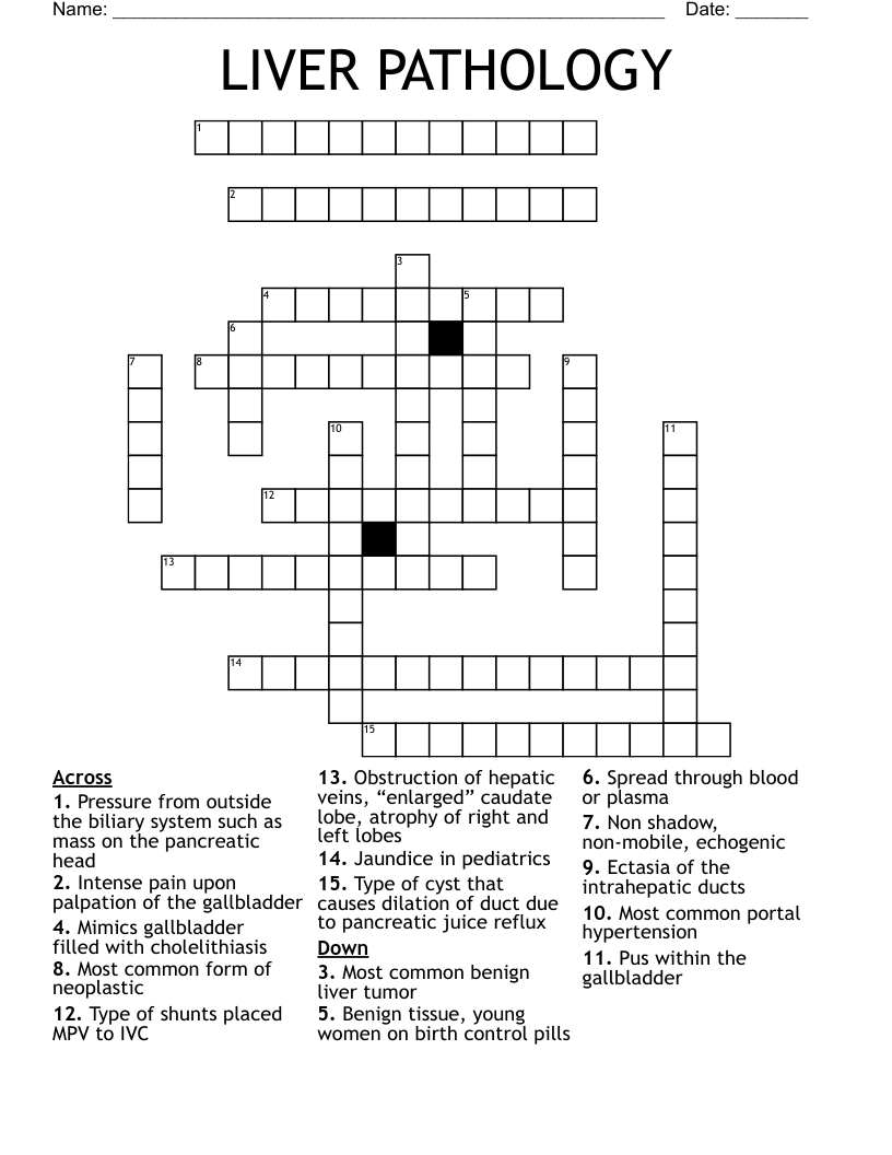 LIVER PATHOLOGY Crossword