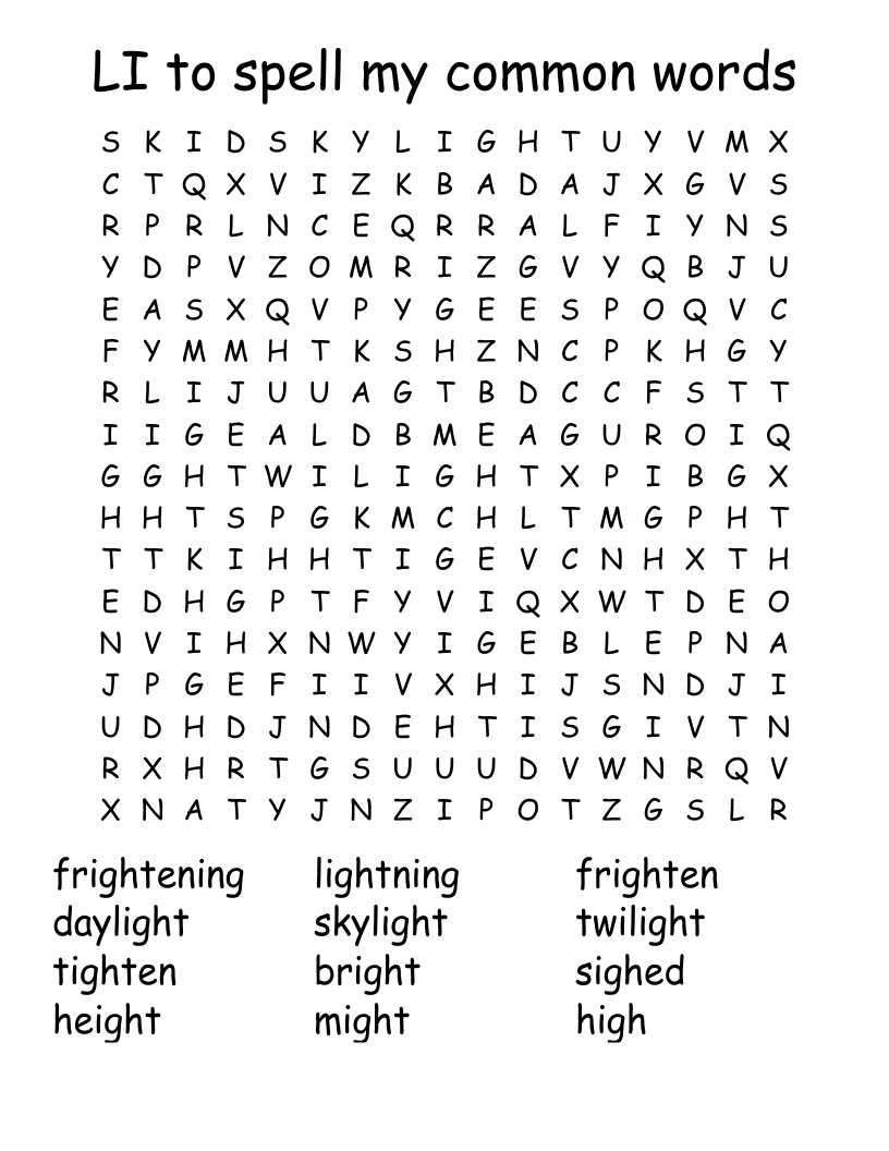 LI to spell my common words Word Search