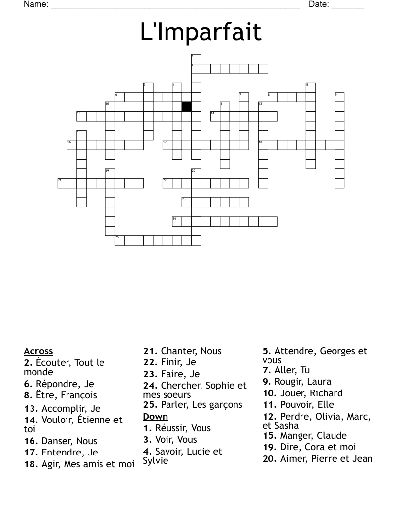 L'Imparfait Crossword