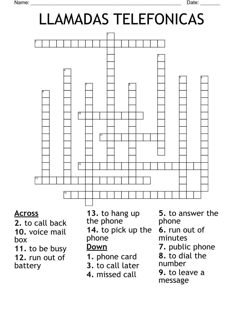 LLAMADAS TELEFONICAS Crossword