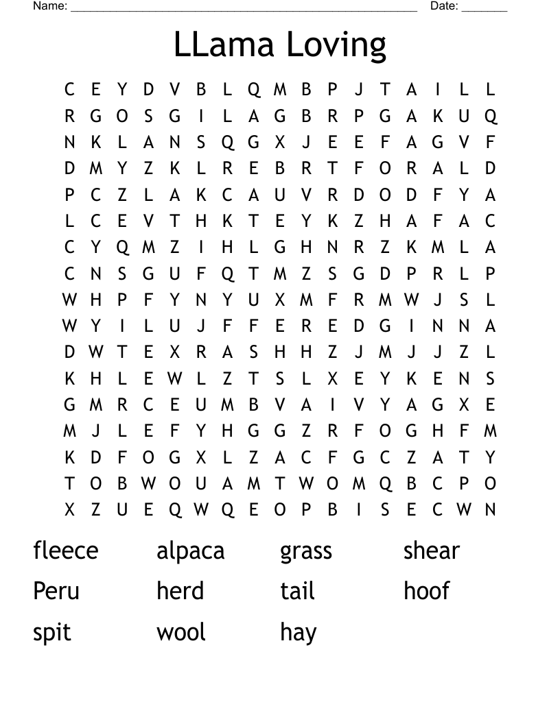 LLama Loving  Word Search