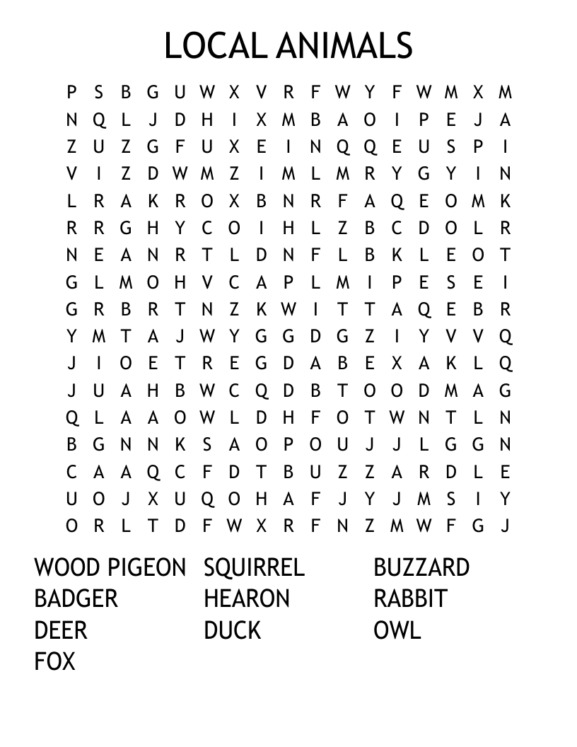 LOCAL ANIMALS Word Search