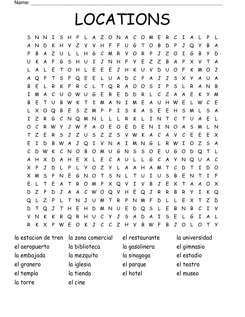 LOCATIONS Word Search