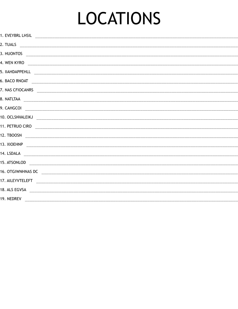 LOCATIONS Word Scramble