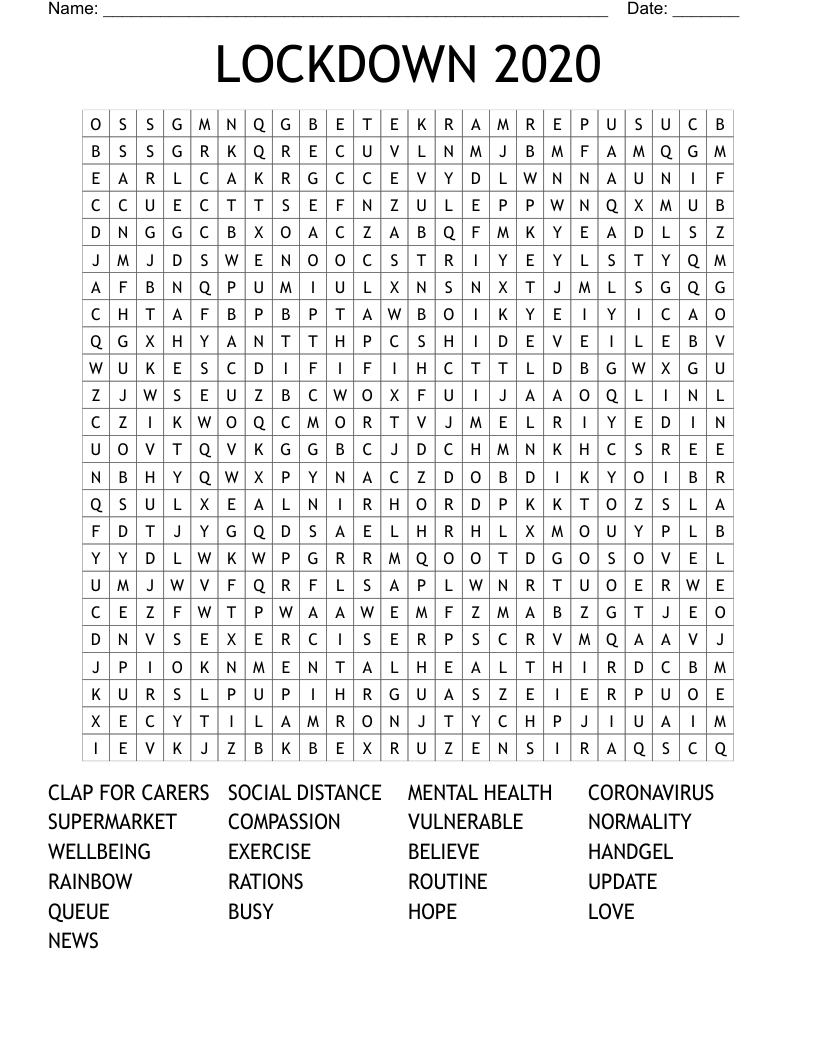 LOCKDOWN 2020 Word Search