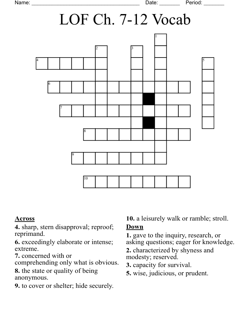 LOF Ch. 7-12 Vocab Crossword