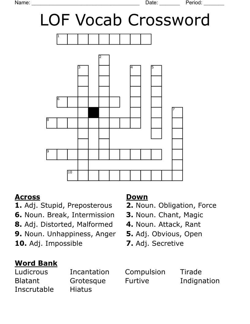 LOF Vocab Crossword