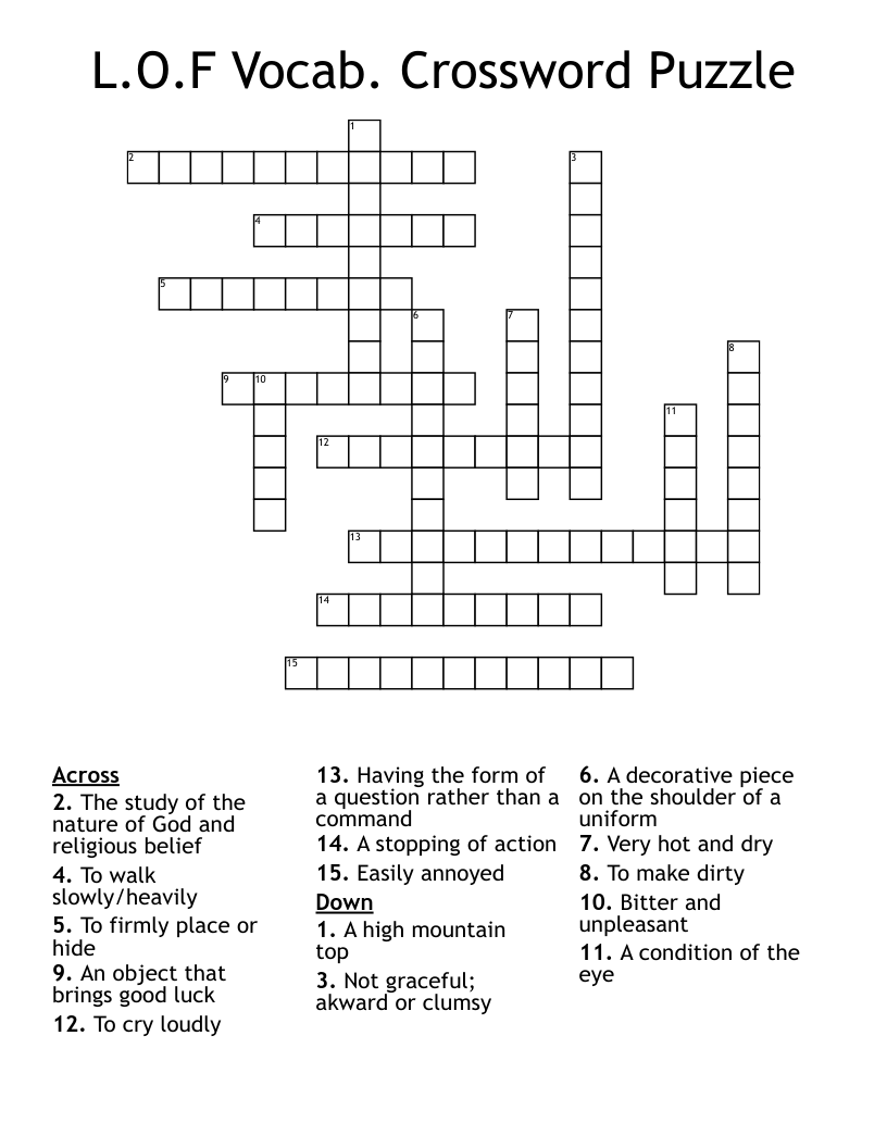 L.O.F Vocab. Crossword Puzzle