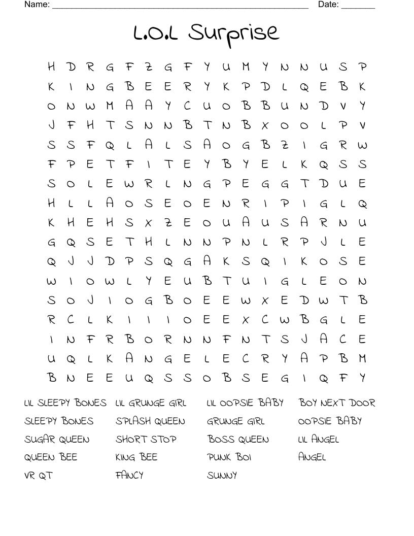 L.O.L Surprise Word Search
