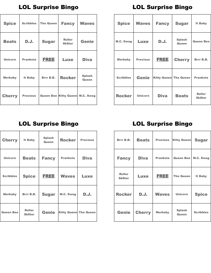 LOL Surprise Bingo