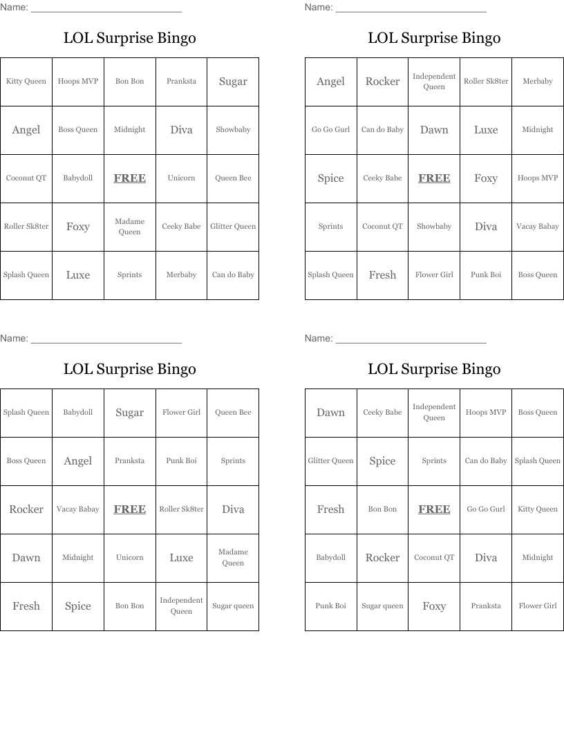 LOL Surprise Bingo