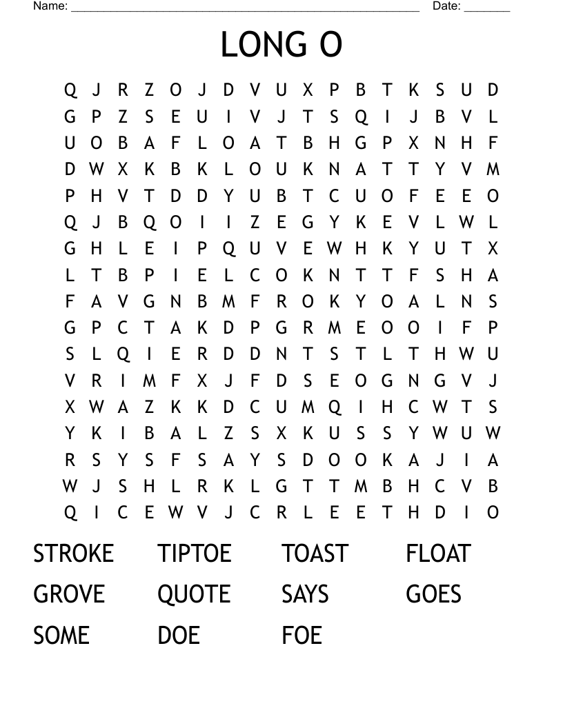 LONG O Word Search