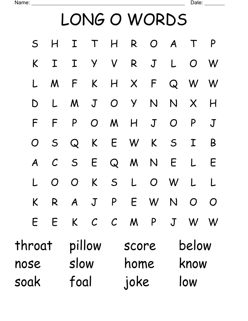 LONG O WORDS Word Search
