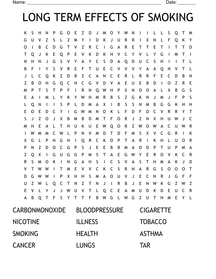 LONG TERM EFFECTS OF SMOKING Word Search