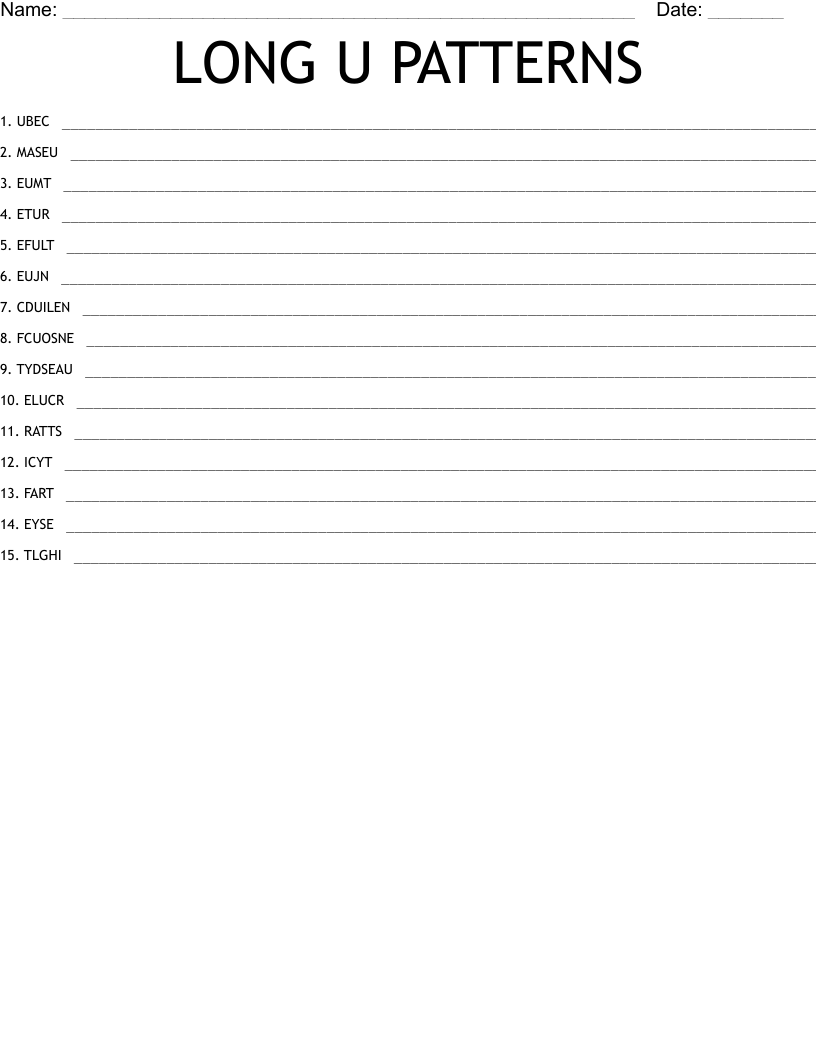 LONG U PATTERNS Word Scramble