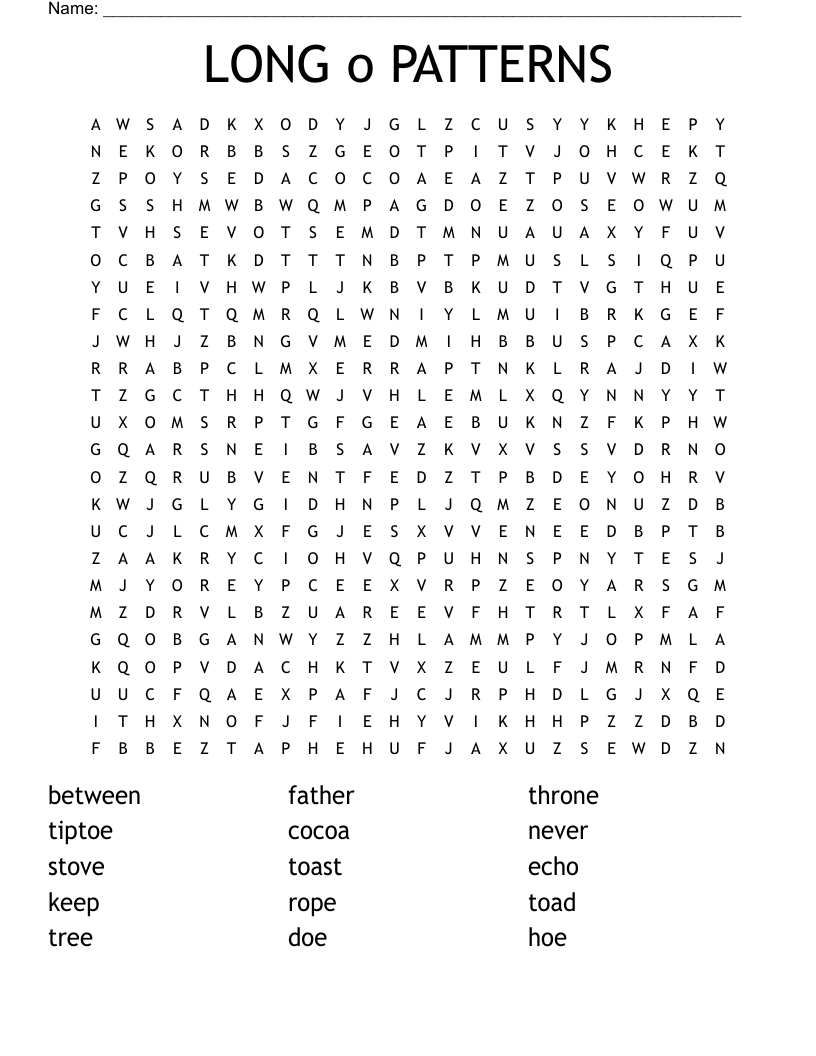 LONG o PATTERNS Word Search