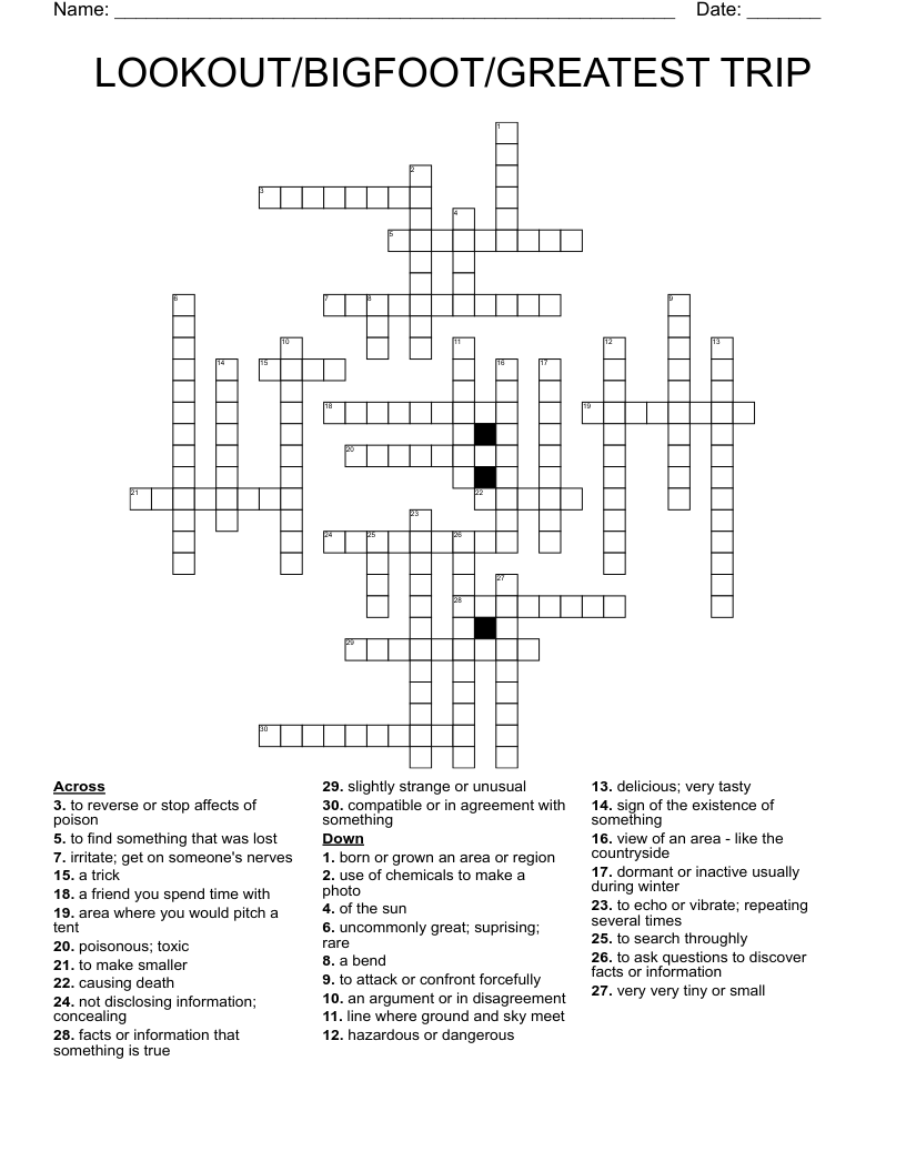 LOOKOUT/BIGFOOT/GREATEST TRIP Crossword