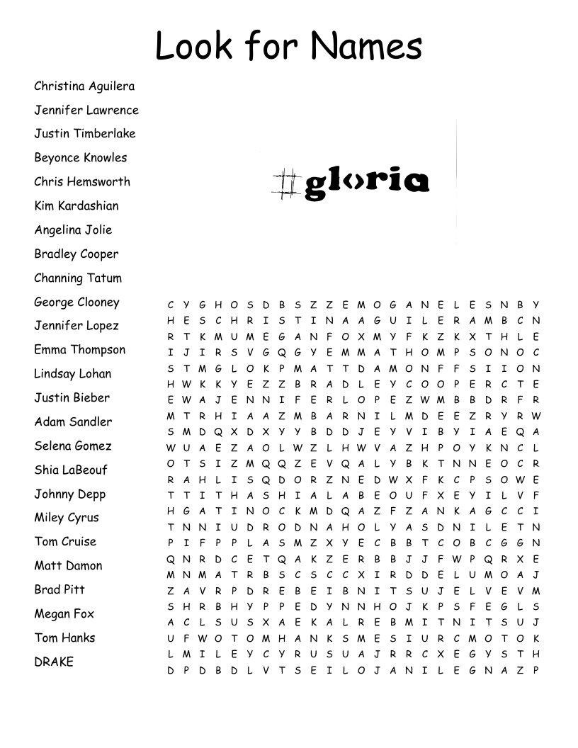 Look for Names Word Search