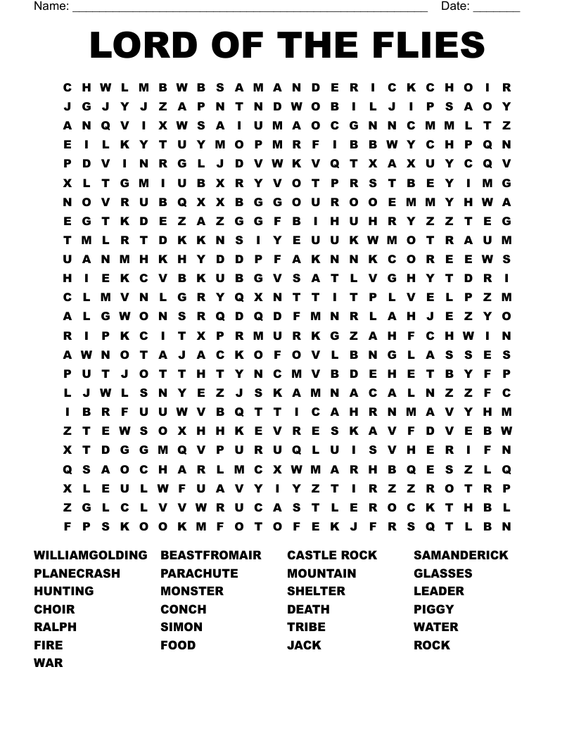 LORD OF THE FLIES Word Search