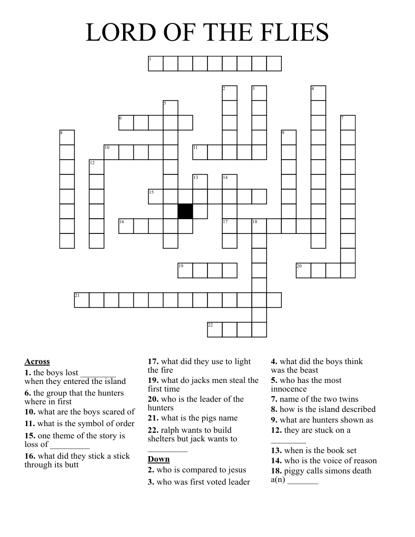 LORD OF THE FLIES Crossword