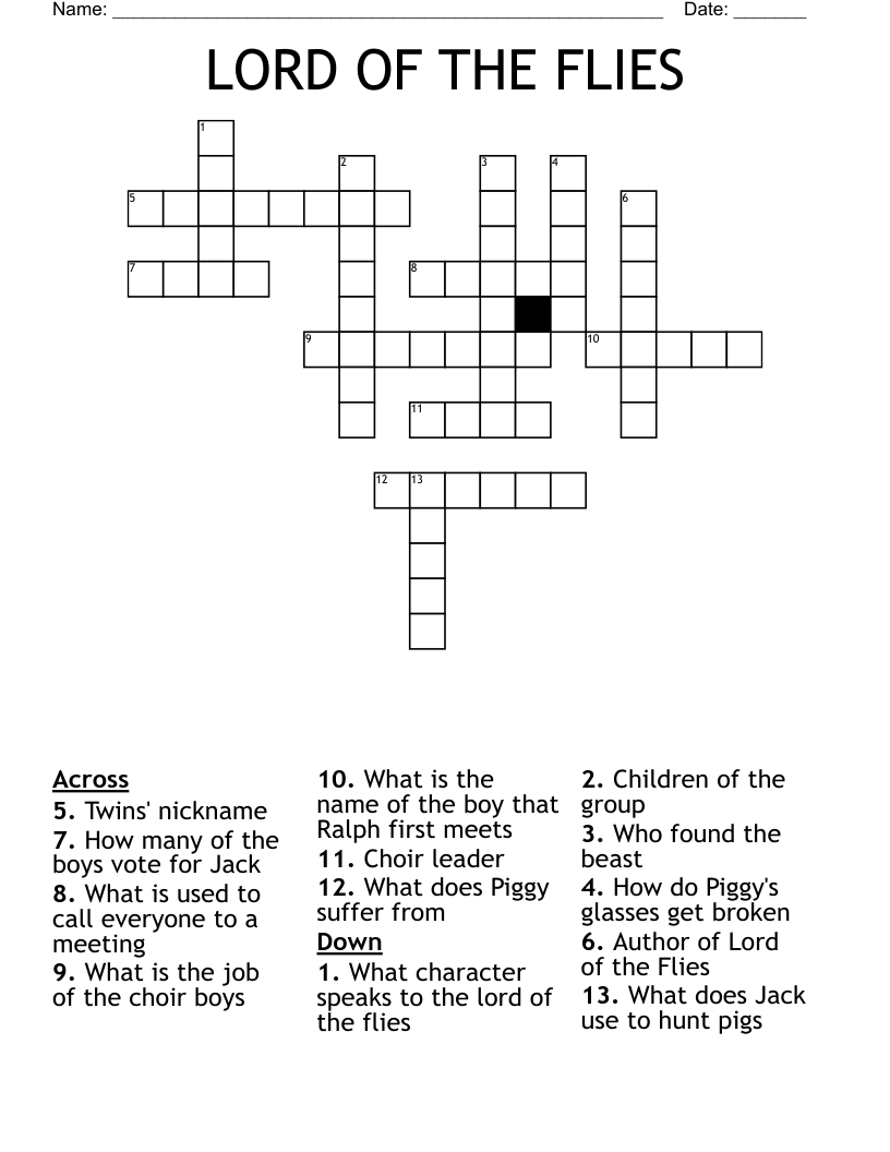 LORD OF THE FLIES Crossword