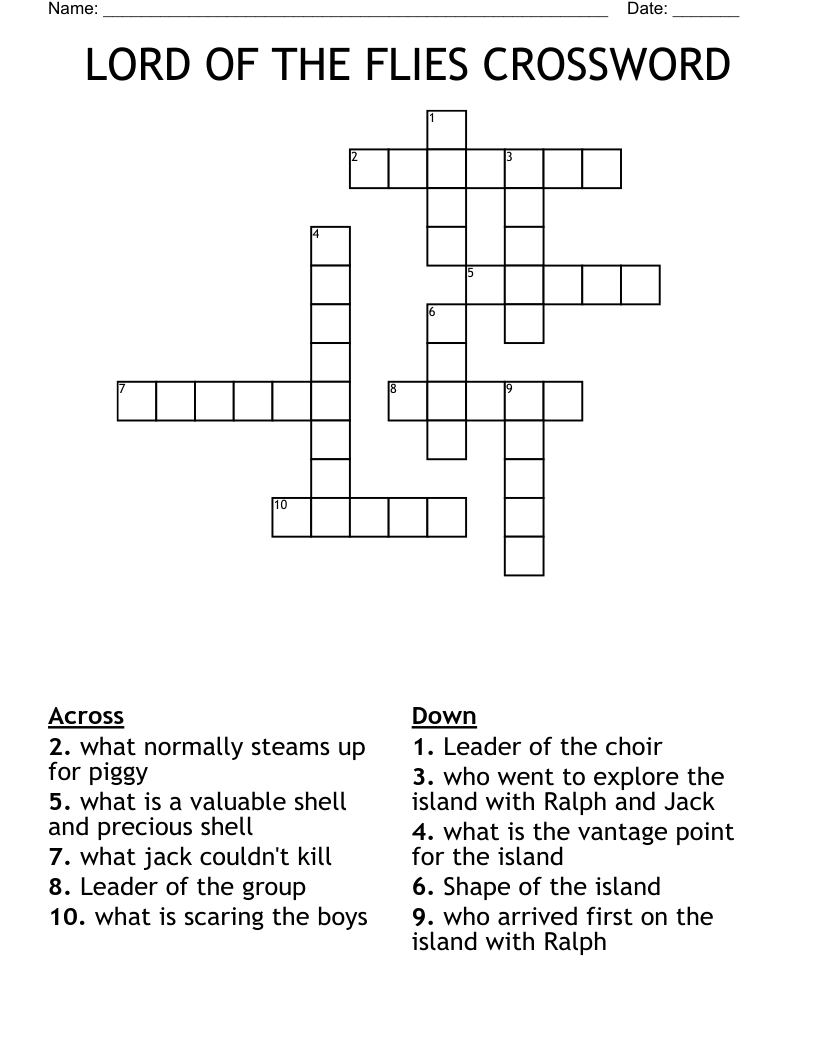 LORD OF THE FLIES CROSSWORD
