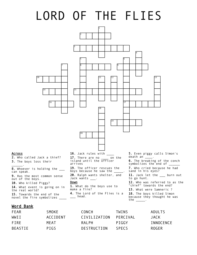 LORD OF THE FLIES  Crossword