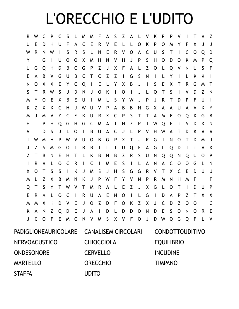 L'ORECCHIO E L'UDITO Word Search