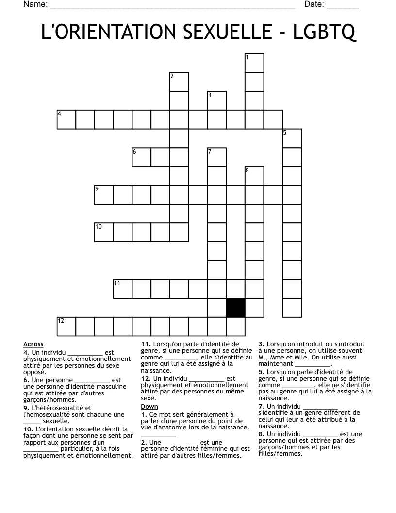 L'ORIENTATION SEXUELLE - LGBTQ Crossword
