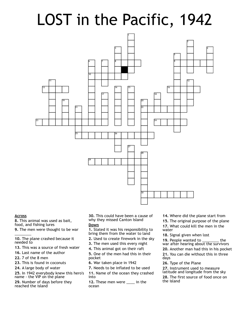 LOST in the Pacific, 1942 Crossword