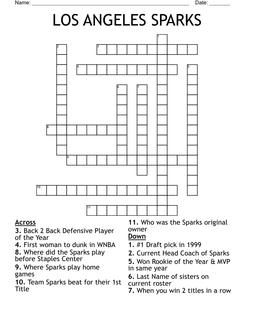 LOS ANGELES SPARKS Crossword