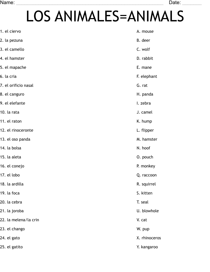 LOS ANIMALES=ANIMALS Worksheet